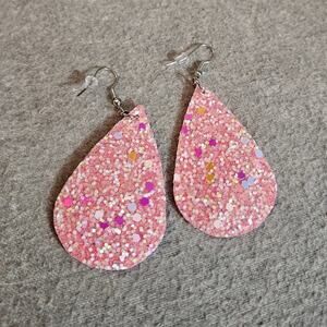 🦄 Boutique Barbie Pink Glitter Teardrop Earrings ~ Lightweight ~ Disco ~ Party